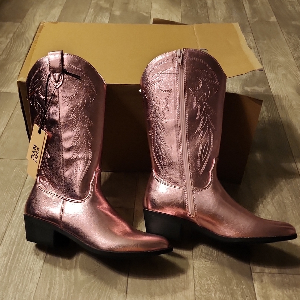Big Kid Size 6 Metallic Pink Heeled Boots